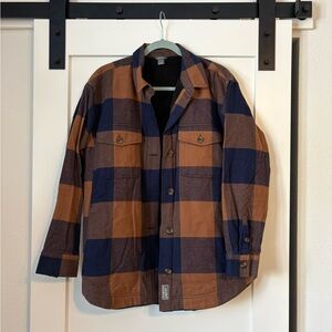 Eddie Bauer Men's Blue and Brown Plaid Shirt Jacket